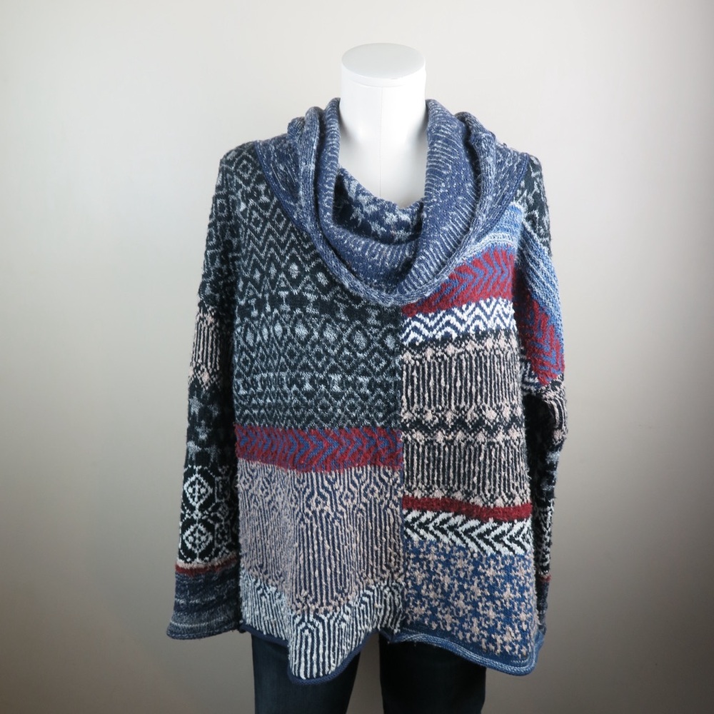 Free People grunge 80s grandpa Multicolor Cowl Neck Sweater M cozy oversized